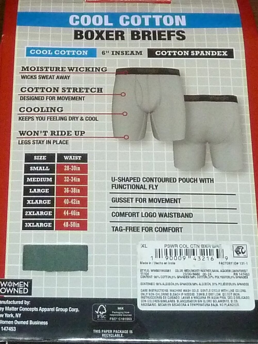 Wrangler Workwear Boxer Briefs 3 Pk. Cool Cotton 6 in. inseam Men's Underwear - Picture 2 of 2